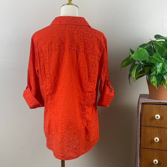 Coldwater Creek Red Textured Three Quarter Sleeve Button Blouse Size 1X - Picture 3 of 6